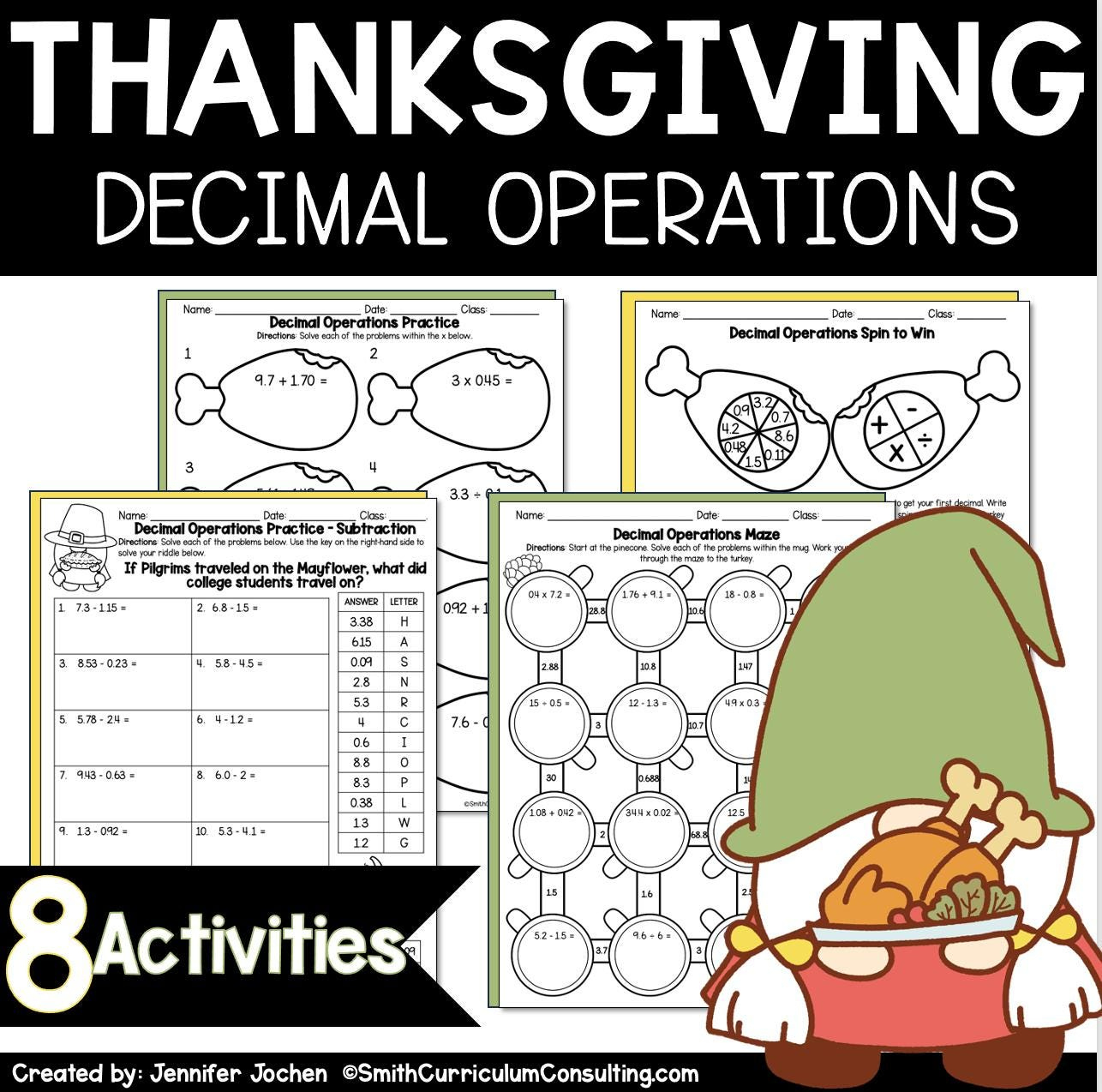Thanksgiving Math: Decimal Operations Practice (Printable) - Etsy pertaining to Thanksgiving Decimal Worksheets