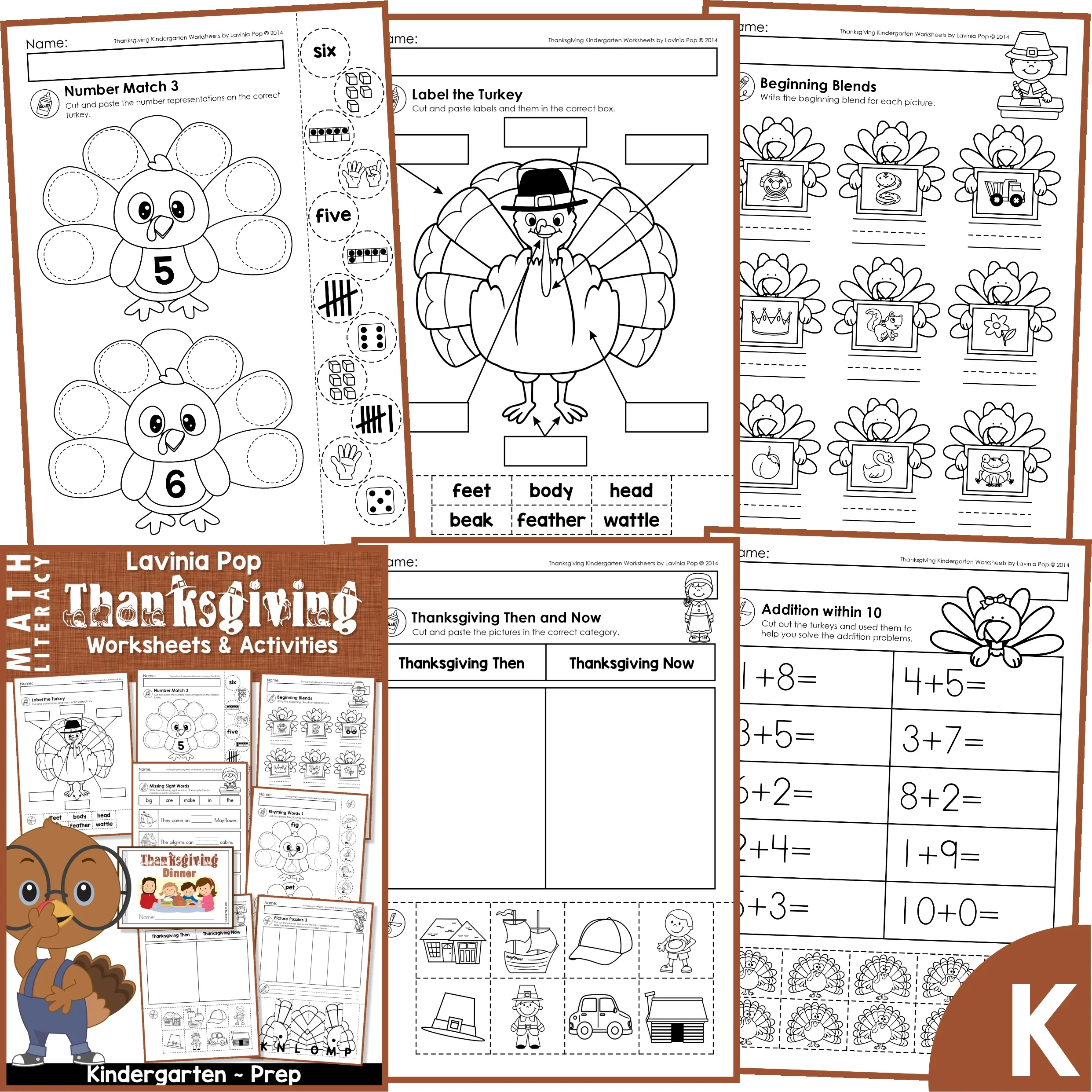 Thanksgiving Math &amp;amp; Literacy Worksheets For Kindergarten - In My for Tpt Free Thanksgiving Worksheets