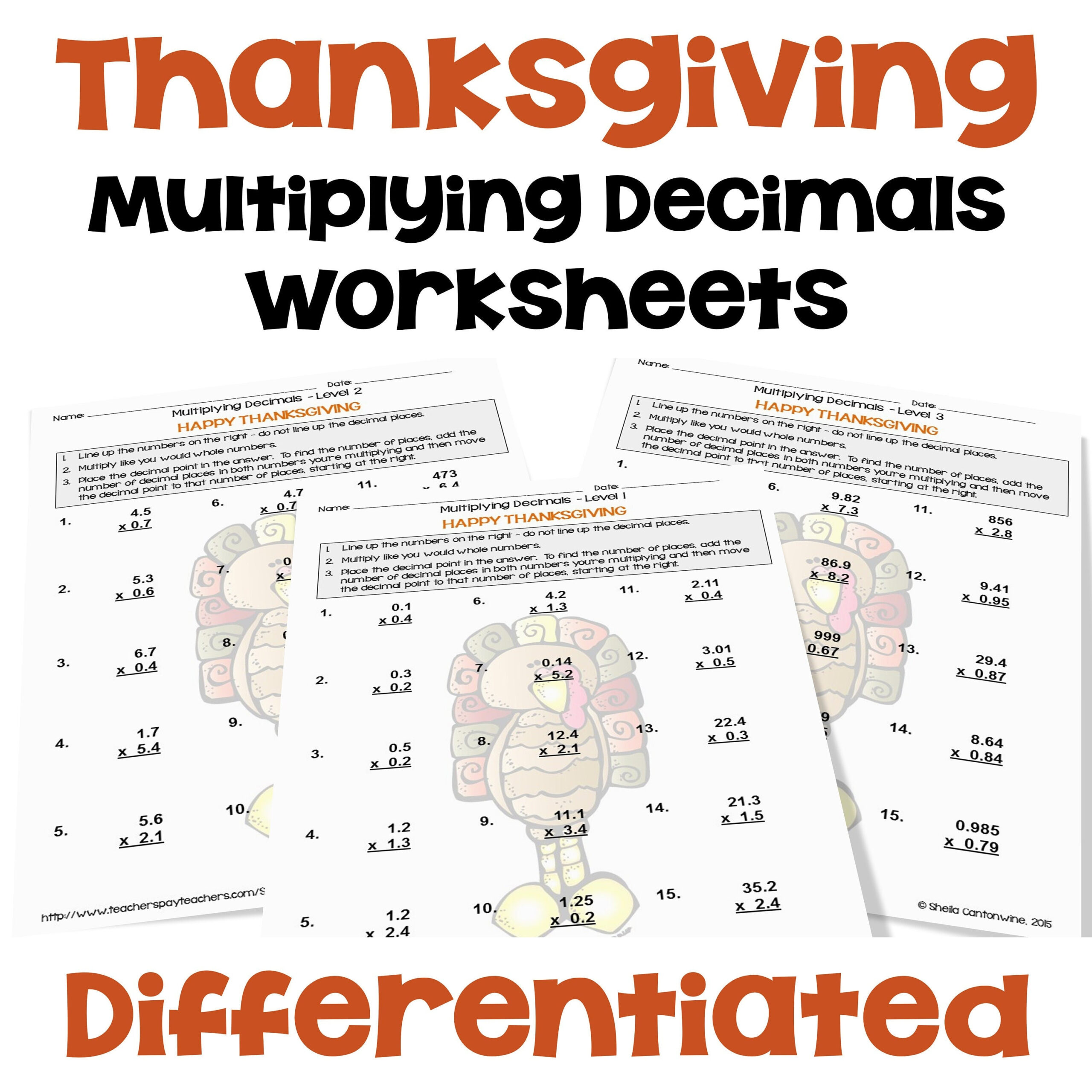 Thanksgiving Math Multiplying Decimals Worksheets – Differentiated with Thanksgiving Decimal Worksheets