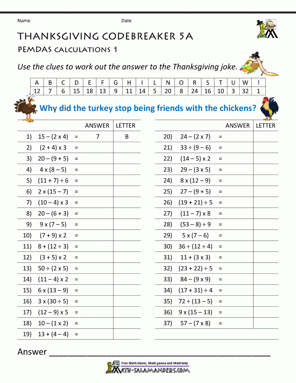 Thanksgiving Math Puzzles inside Thanksgiving Math Worksheets 5th Grade