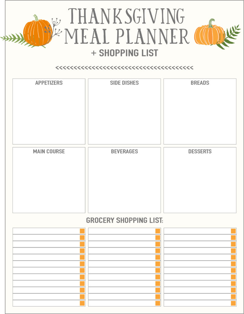 Thanksgiving Meal Planners &amp;amp; Shopping List Printables - Free in Thanksgiving Meal Planning Worksheet