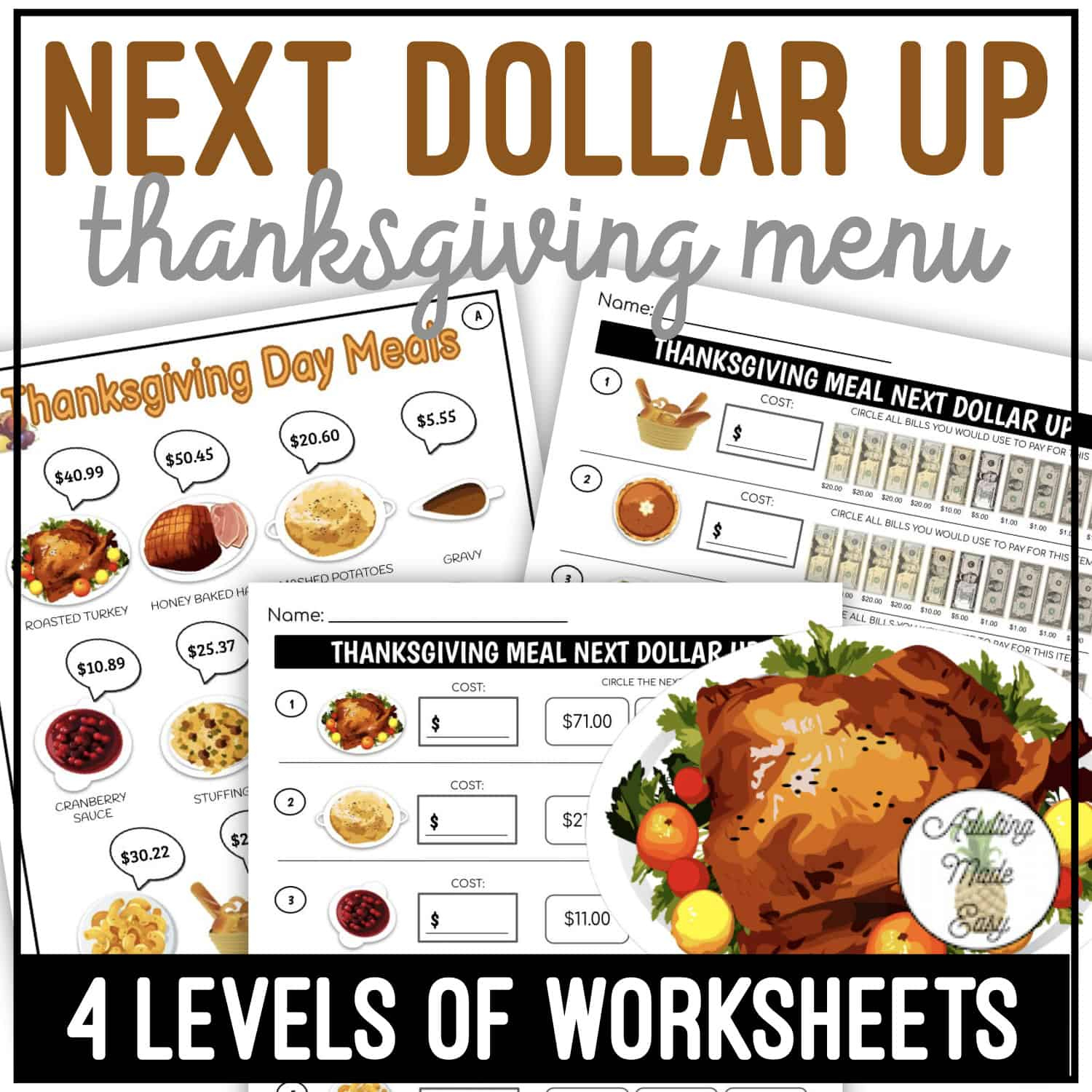Thanksgiving Menu Next Dollar Up Worksheets pertaining to Thanksgiving Menu Math Worksheets