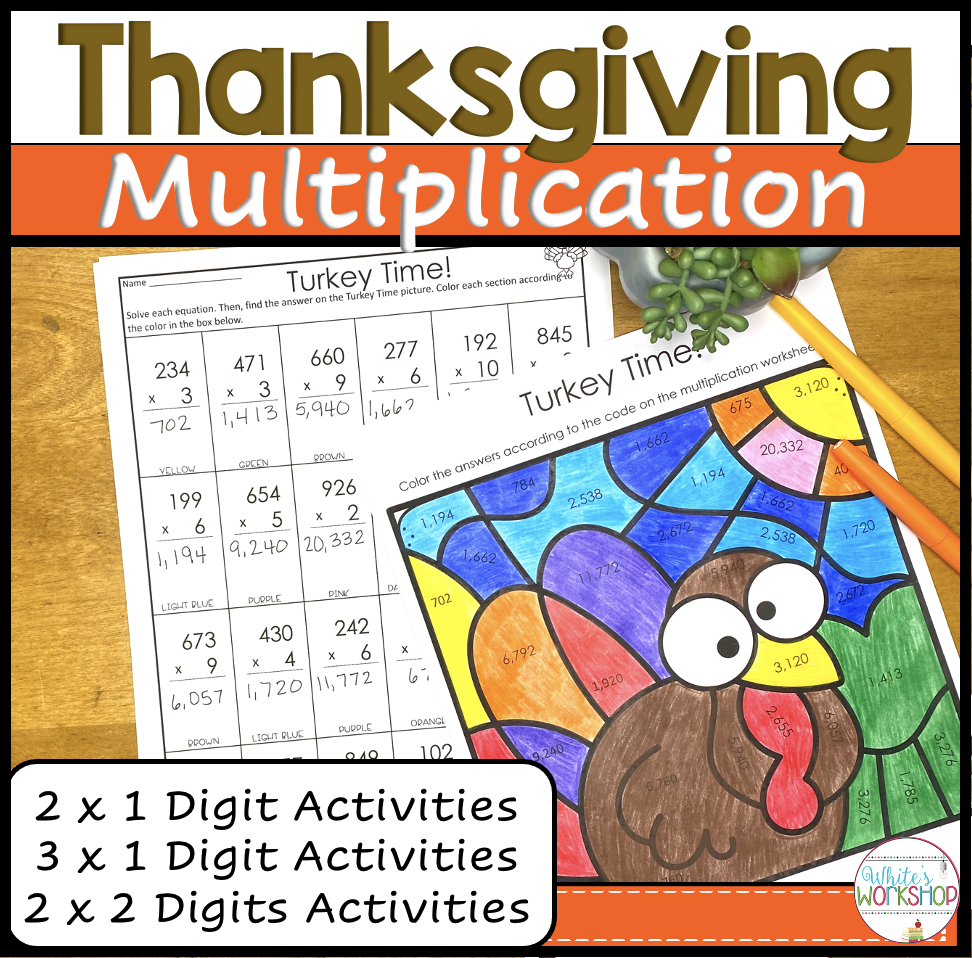 Thanksgiving Multiplication And Colorcode Activities | Made for Thanksgiving Math Multiplication Worksheet