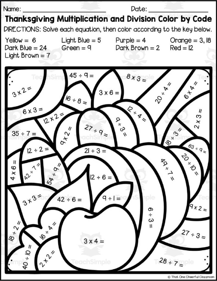 Thanksgiving Multiplication Worksheets Coloring