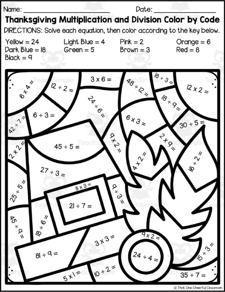 Division Thanksgiving Worksheets