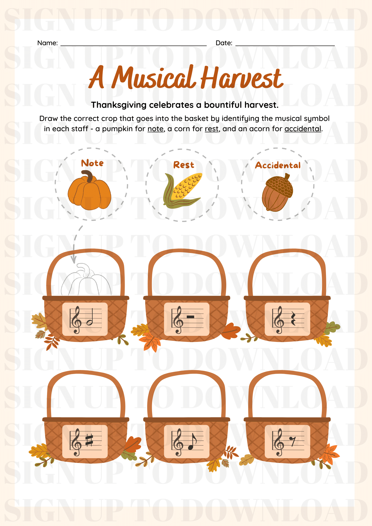 Thanksgiving Music Worksheet - Happy Musical Harvest (Ks1/2) pertaining to Thanksgiving Music Worksheets