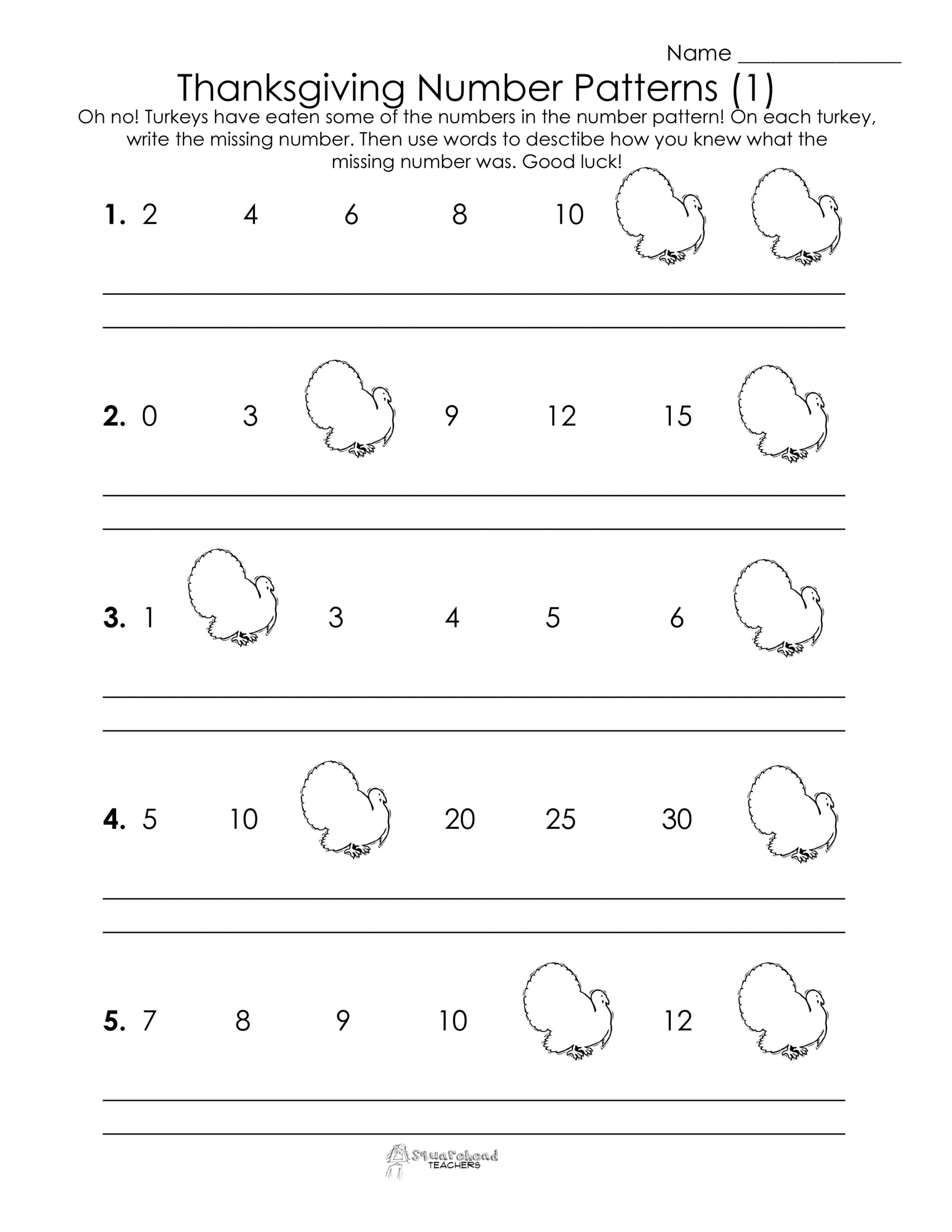 Thanksgiving Number Patterns (Free Worksheets!) | Squarehead Teachers for Thanksgiving Pattern Worksheets For Preschoolers