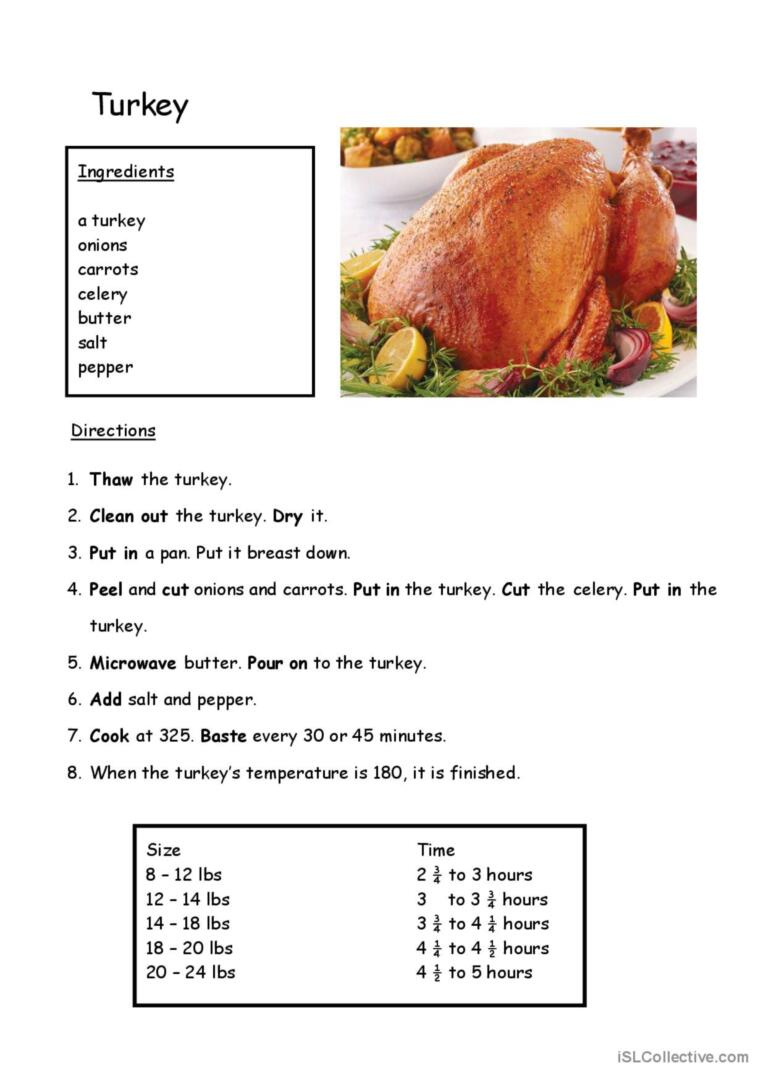 Thanksgiving Or Holiday Turke…: English Esl Worksheets Pdf &amp;amp; Doc for How To Cook A Thanksgiving Turkey Worksheet