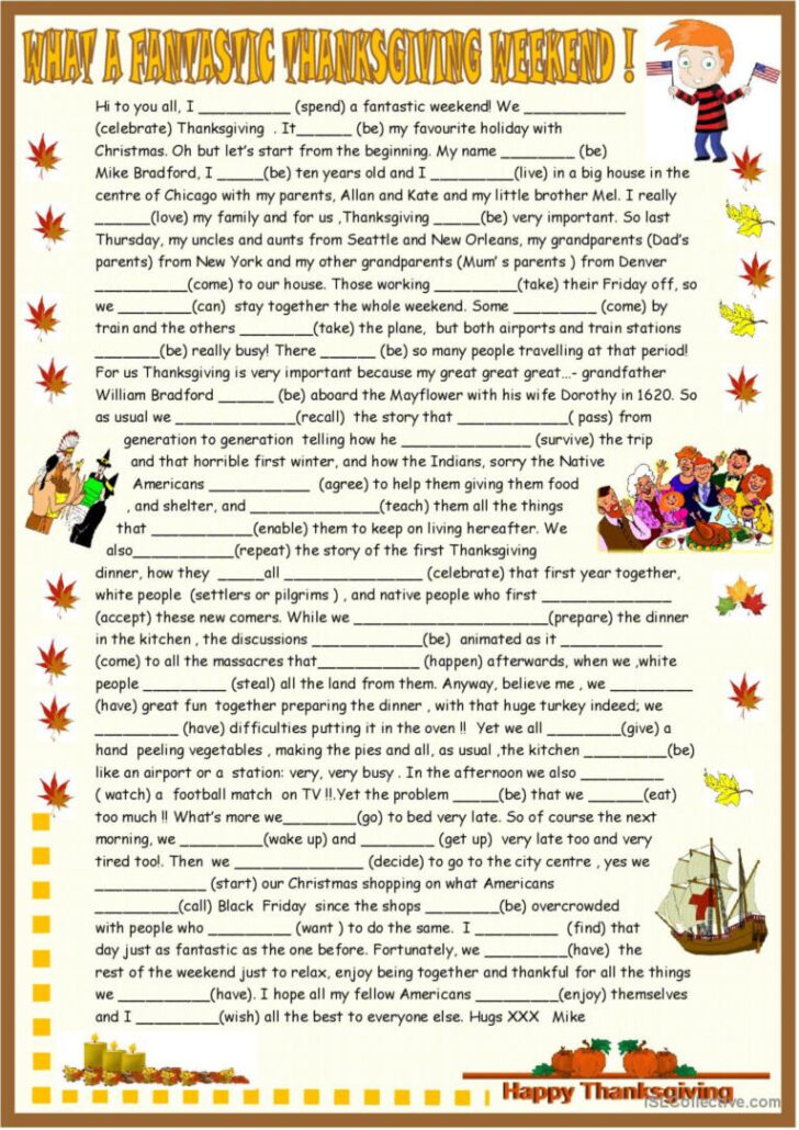 Thanksgiving Fill in the Blank Worksheets