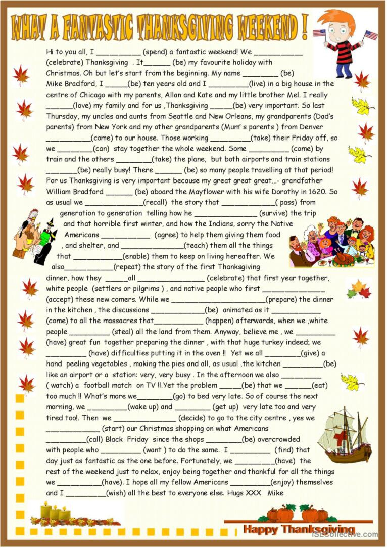 Thanksgiving Origins And Celebration…: English Esl Worksheets Pdf regarding Thanksgiving Fill In The Blank Worksheets