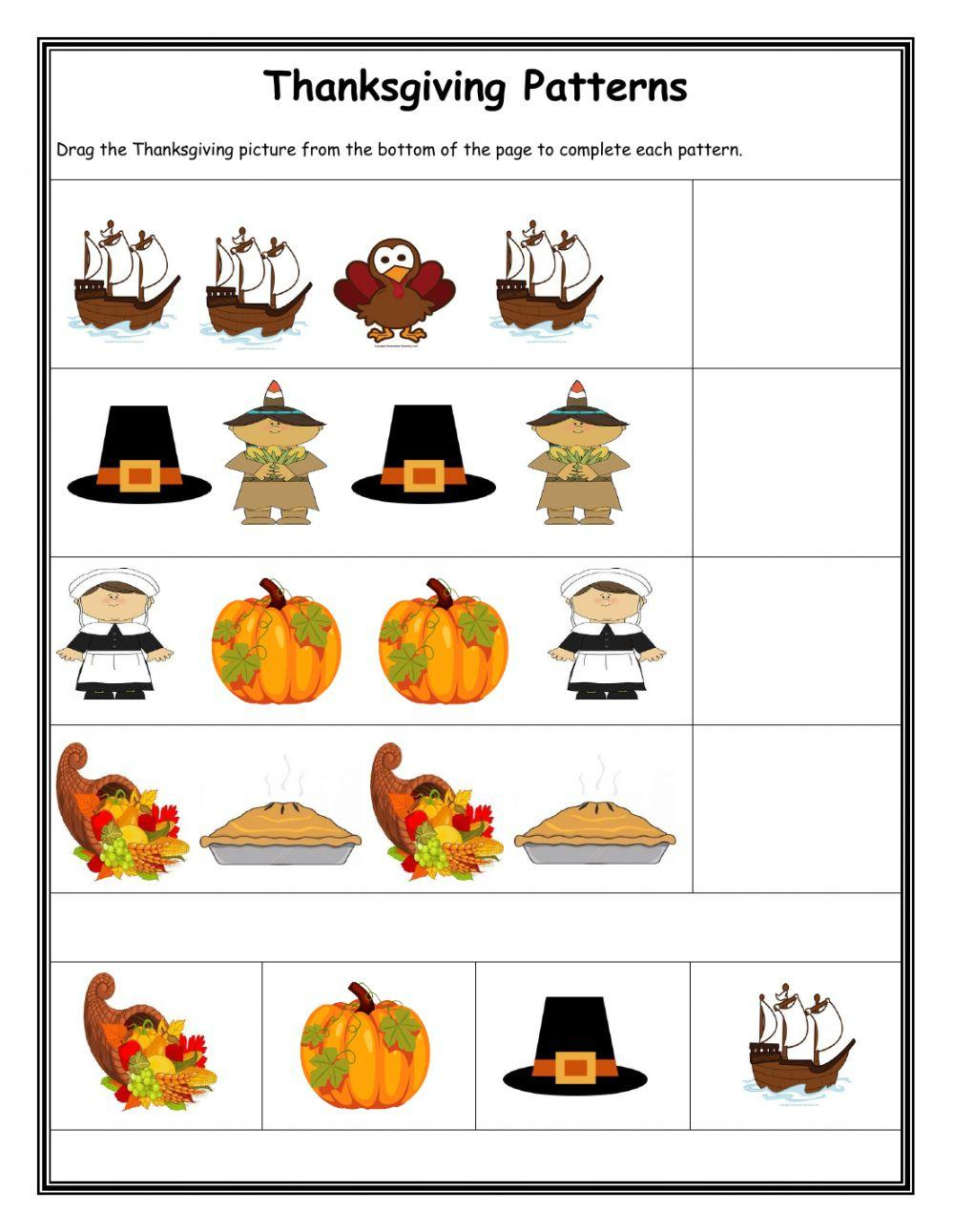 Thanksgiving Patterns Worksheet - Worksheets Library with Thanksgiving Pattern Worksheets For Preschoolers