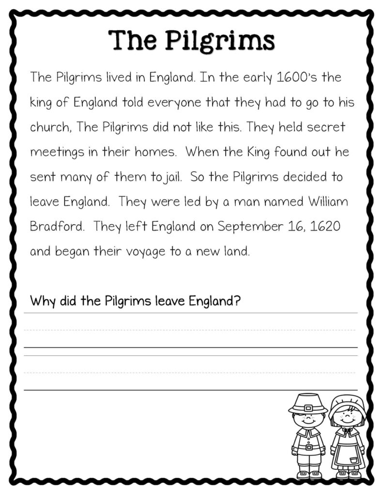 First Thanksgiving Reading Comprehension Worksheet | Ronald Worksheets