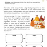 Thanksgiving Reading Comprehension Strategies Worksheets Within Thanksgiving Cause And Effect Worksheets