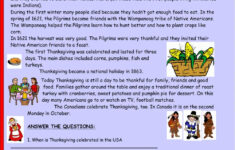 Thanksgiving Reading Comprehension Worksheet intended for Thanksgiving Worksheets Reading Comprehension