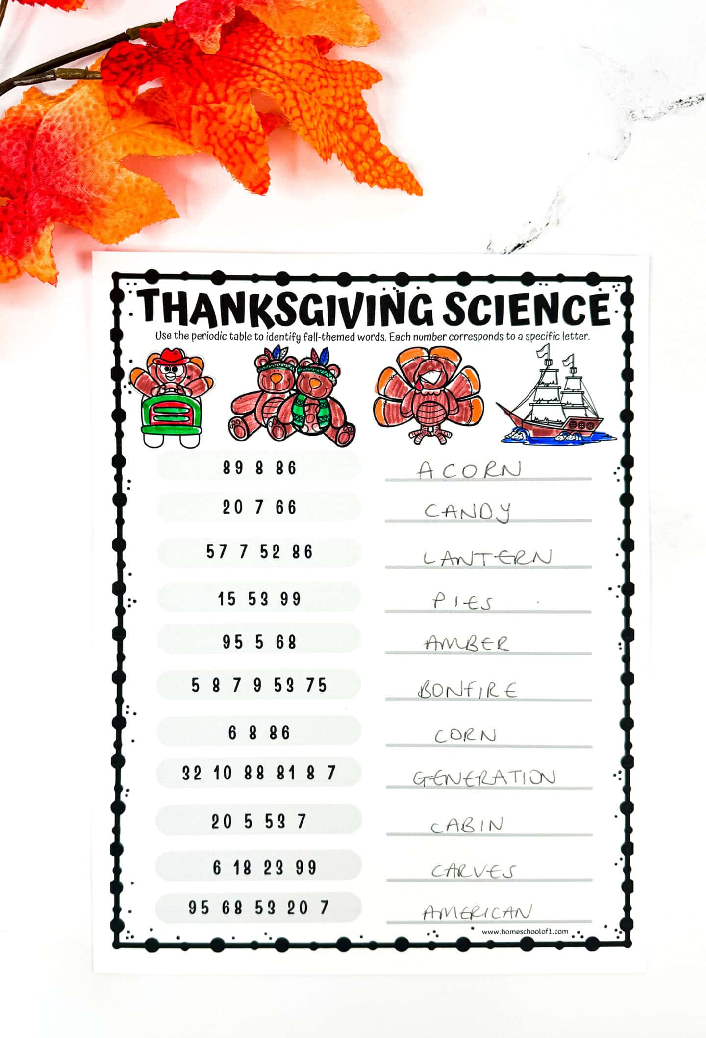 Thanksgiving Science Worksheet (Fun With The Periodic Table) intended for Thanksgiving Chemistry Worksheet