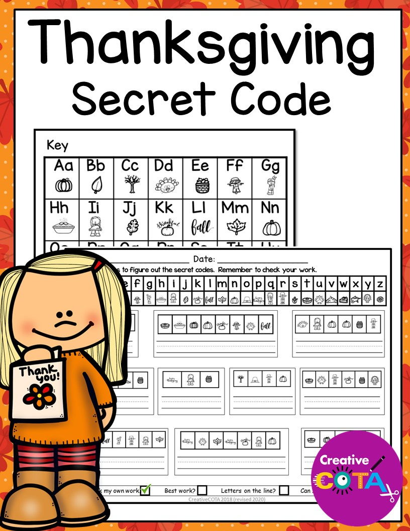 Thanksgiving Secret Code Worksheets - Your Therapy Source intended for Thanksgiving Secret Code Worksheets