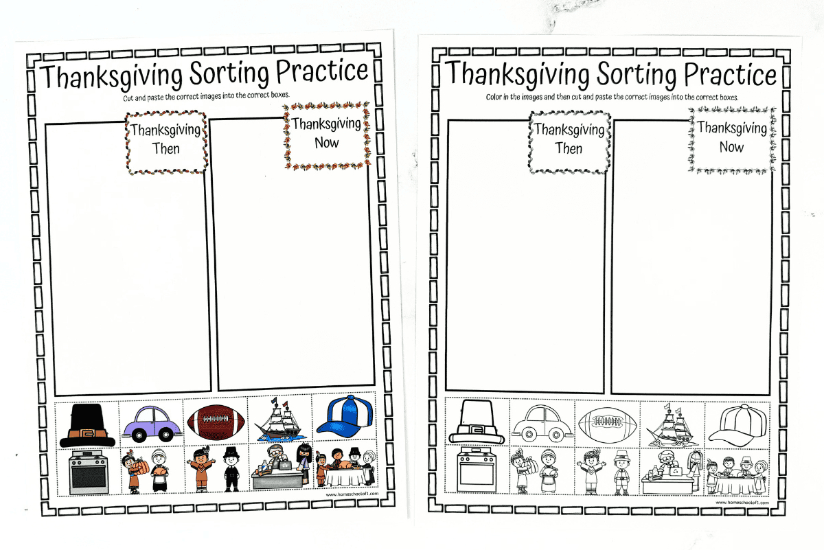 Thanksgiving Sorting Worksheet (Then And Now) intended for Thanksgiving Then and Now Worksheet
