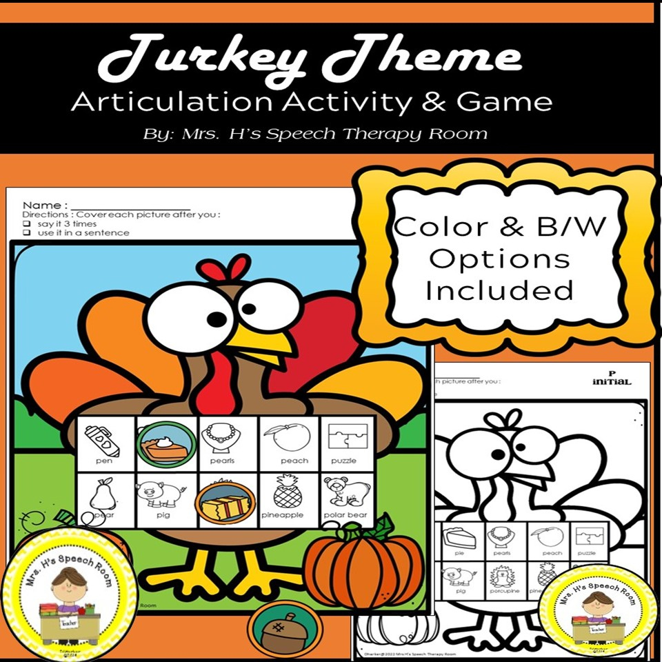 Thanksgiving Speech Therapy Articulation Activity | Madeteachers in Thanksgiving Articulation Worksheets