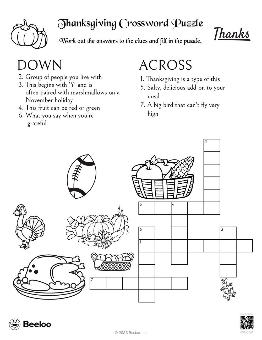 Thanksgiving-Themed Crossword Puzzles • Beeloo Printable Crafts throughout Thanksgiving Crossword Puzzle Worksheet
