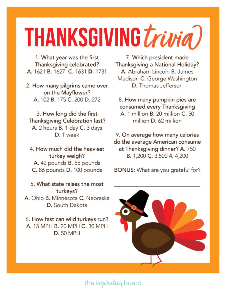 Thanksgiving Trivia (Free Printable) - The Inspiration Board with Thanksgiving Trivia Worksheet
