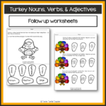 Thanksgiving Turkey Nouns, Verbs, &Amp; Adjectives  Parts Of For Thanksgiving Verbs Worksheet