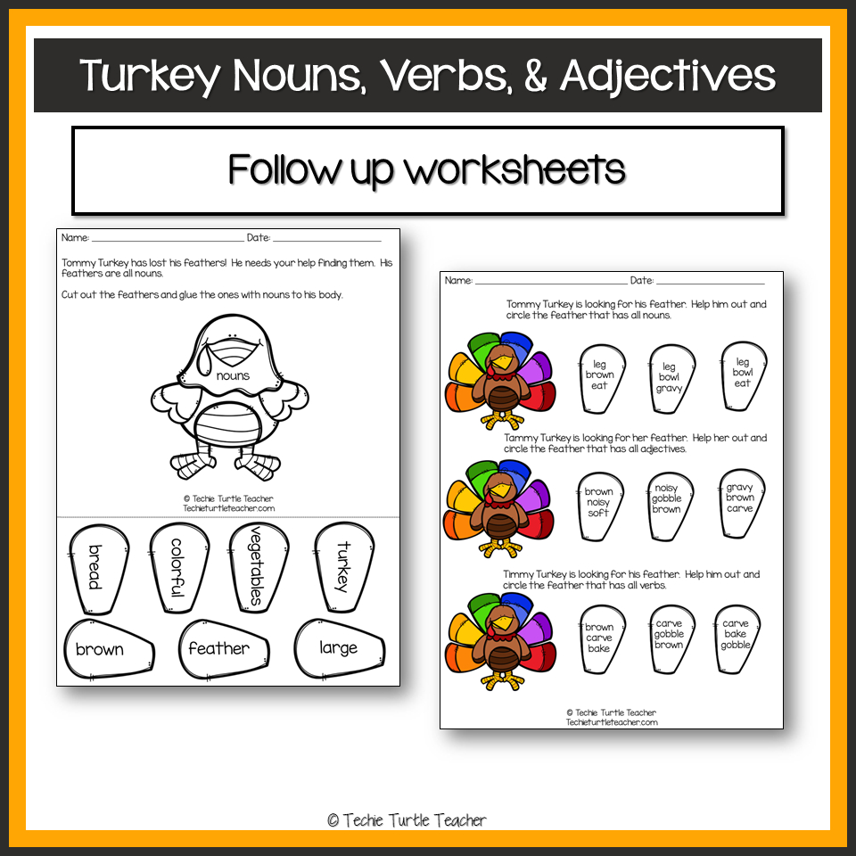 Thanksgiving Turkey Nouns, Verbs, &amp;amp;Amp; Adjectives- Parts Of for Thanksgiving Verbs Worksheet
