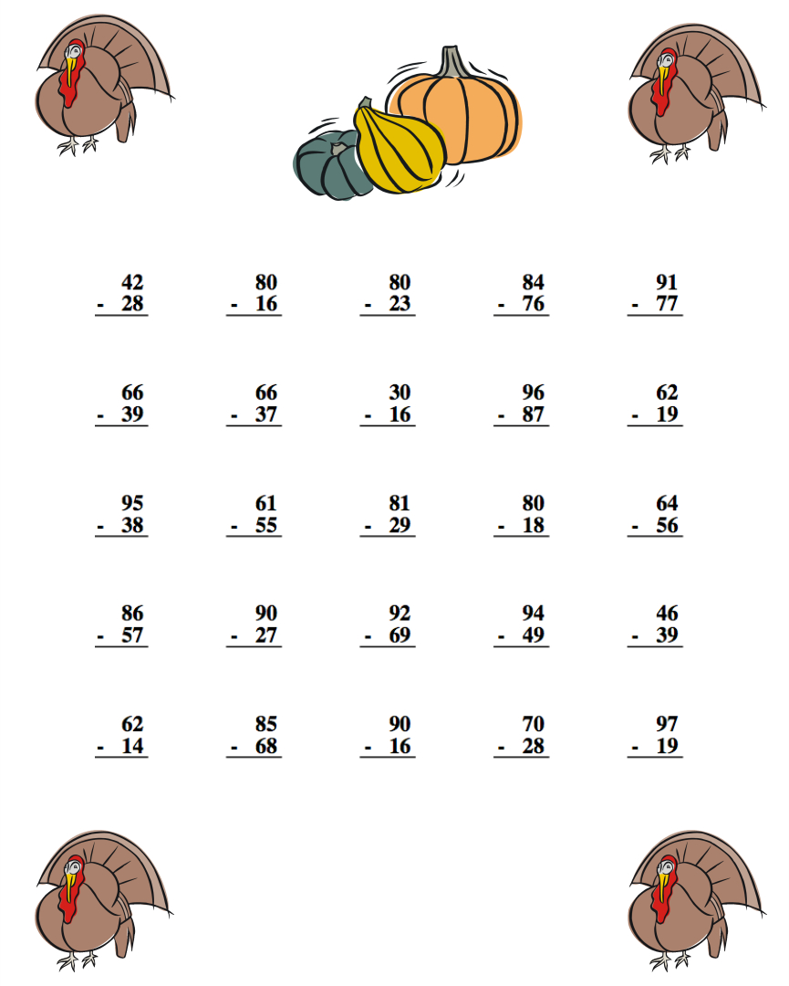 Thanksgiving Turkey Subtraction Worksheet - Have Fun Teaching with Thanksgiving Subtraction Worksheets