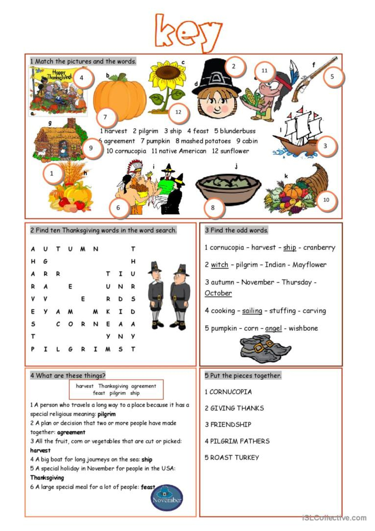 Thanksgiving Vocabulary Exercises Wo…: English Esl Worksheets Pdf in Thanksgiving Vocabulary Worksheet