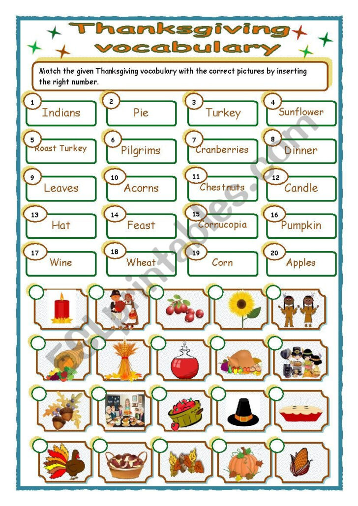 Thanksgiving Matching Worksheet