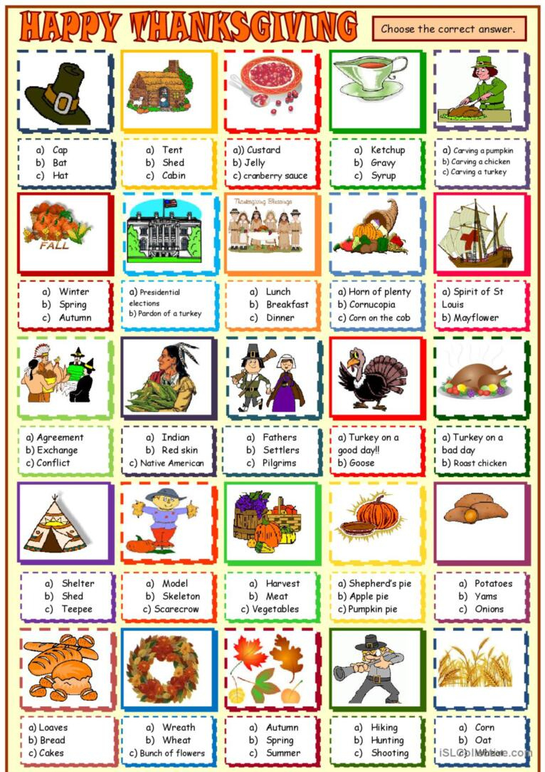 Thanksgiving Vocabulary : Multiple C…: English Esl Worksheets Pdf inside Thanksgiving Vocabulary Worksheet