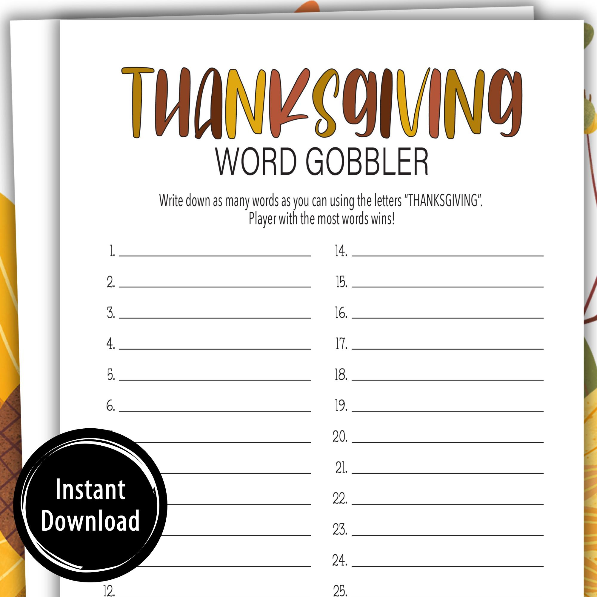 Thanksgiving Word Game | How Many Words Can You Make From inside How Many Words Can You Make Out of Thanksgiving Worksheet