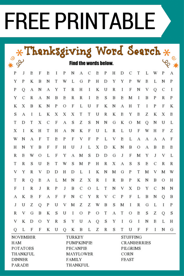 Thanksgiving Word Search (Free Printable!) with regard to Thanksgiving Puzzle Worksheets