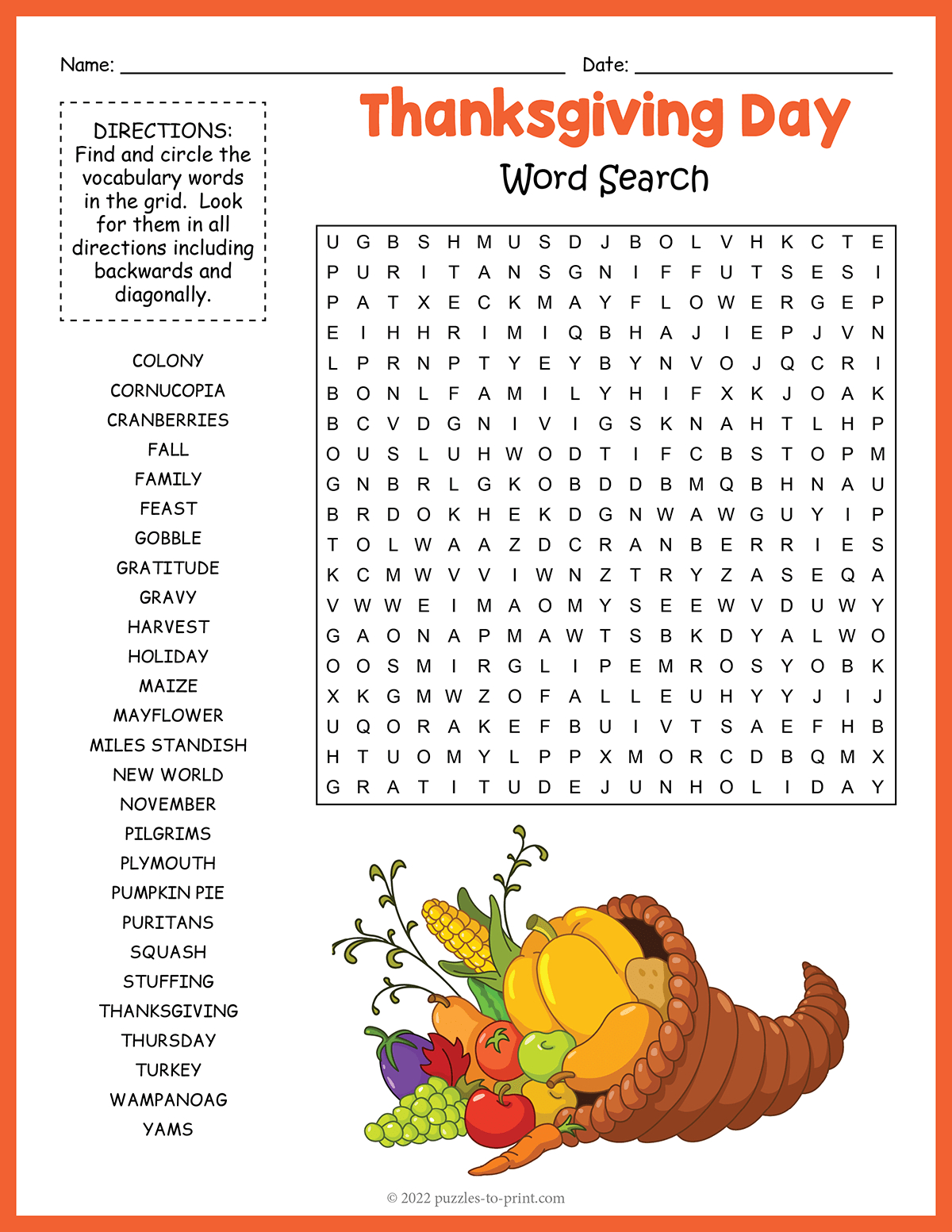 Thanksgiving Word Search with Thanksgiving Puzzle Worksheets