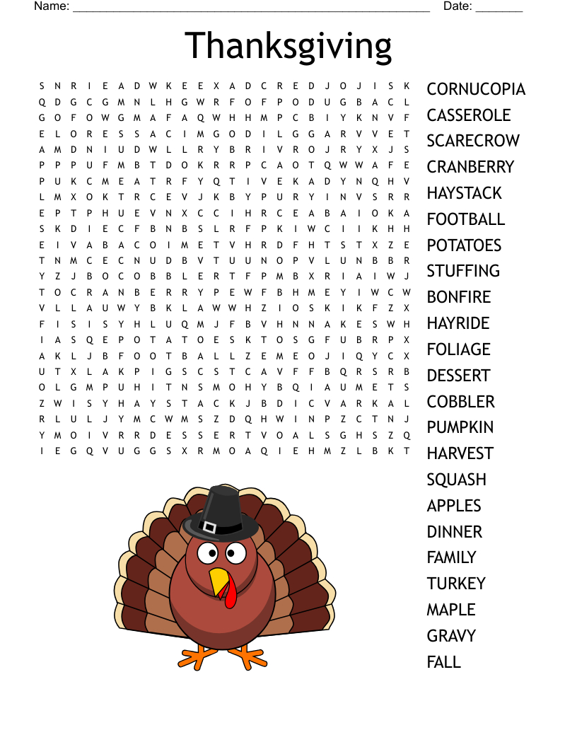 Thanksgiving Word Search - Wordmint in Thanksgiving Word Search Worksheets