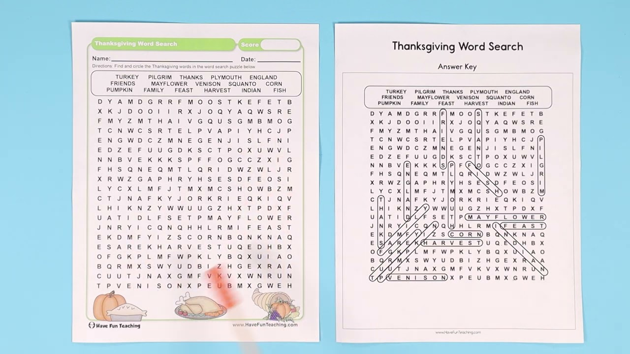 Thanksgiving Words Search Worksheet throughout Thanksgiving Challenge Worksheet Answers