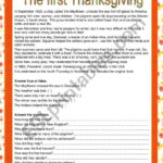 The First Thanksgiving   Esl Worksheets.lefevre For The First Thanksgiving Worksheet Answers