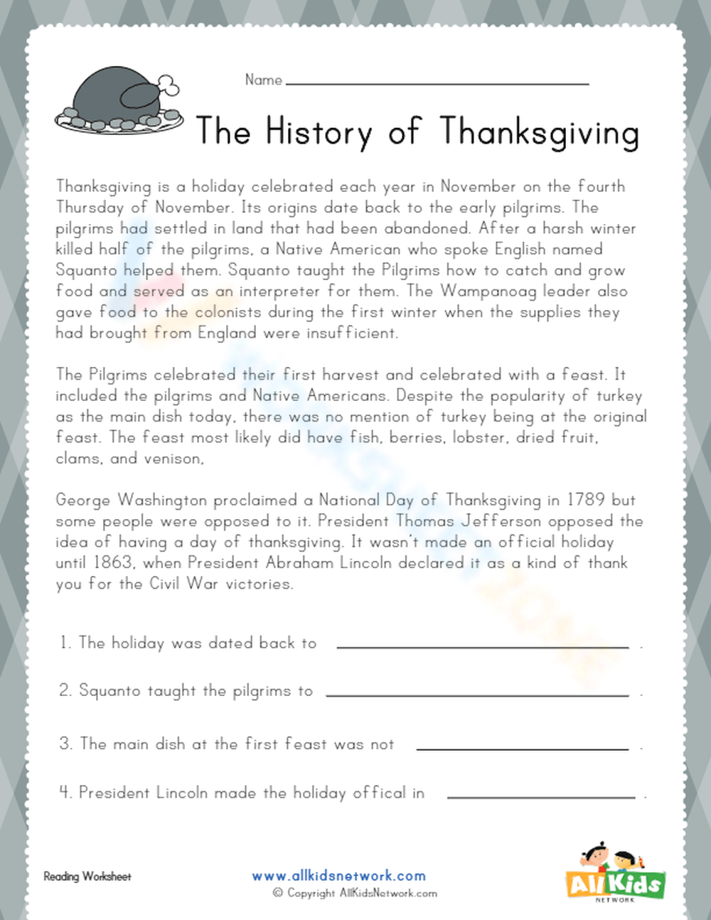 The History Of Thanksgiving Worksheet with regard to The Real Story of Thanksgiving History Channel Worksheet