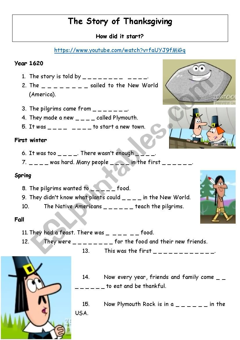 The Story Of Thanksgiving - Esl Worksheetsorciã¨re regarding The Story of Thanksgiving Worksheet