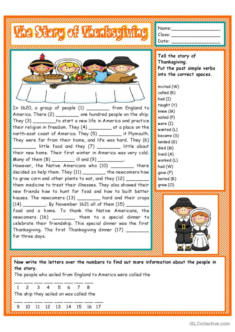 The Story Of Thanksgiving Reading Fo…: English Esl Worksheets Pdf within The Story of Thanksgiving Worksheet