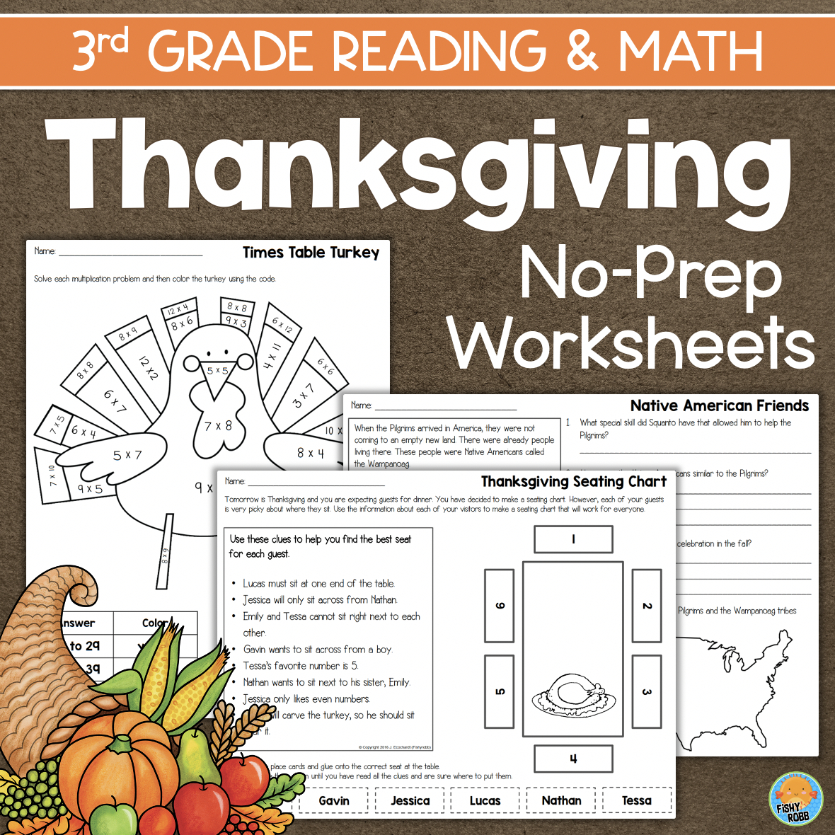Third Grade Thanksgiving Math &amp;amp; Reading Activities | Madeteachers for 3rd Grade Thanksgiving Worksheets