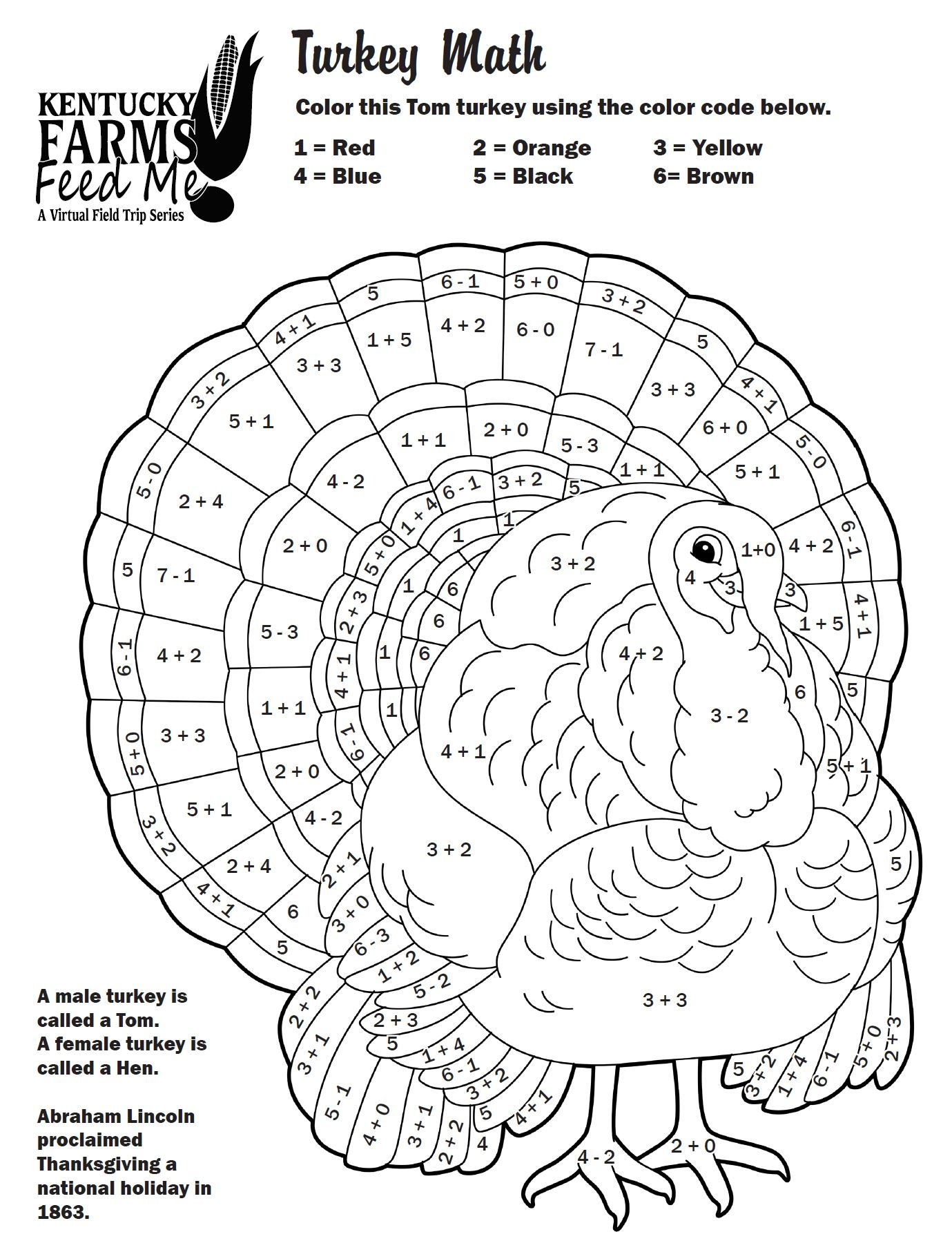 Turkey Colornumber Worksheets — #Teachkyag with regard to Thanksgiving Turkey Worksheets