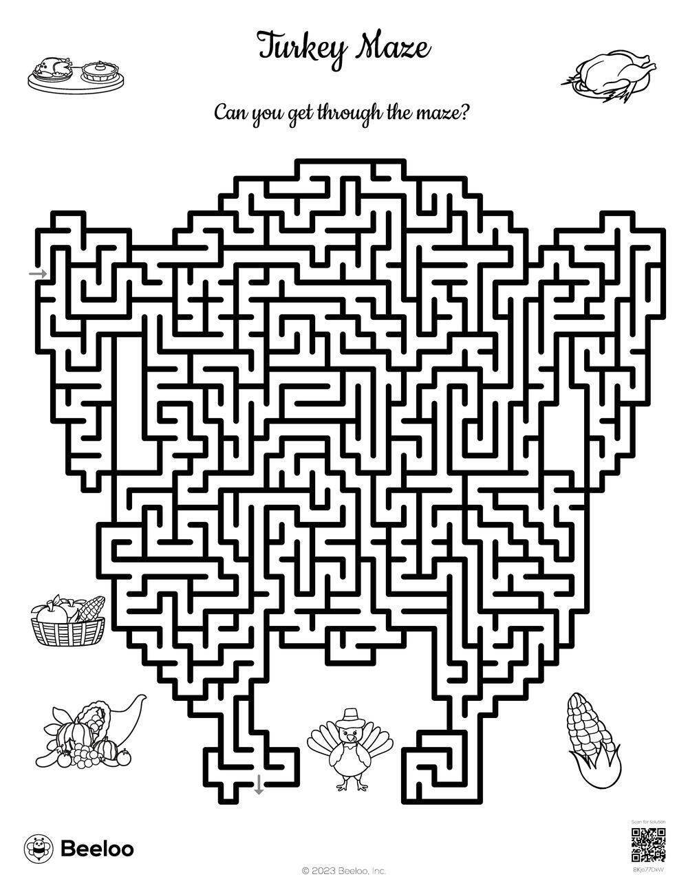 Turkey Maze • Beeloo Printable Crafts And Activities For Kids pertaining to Thanksgiving Maze Worksheets