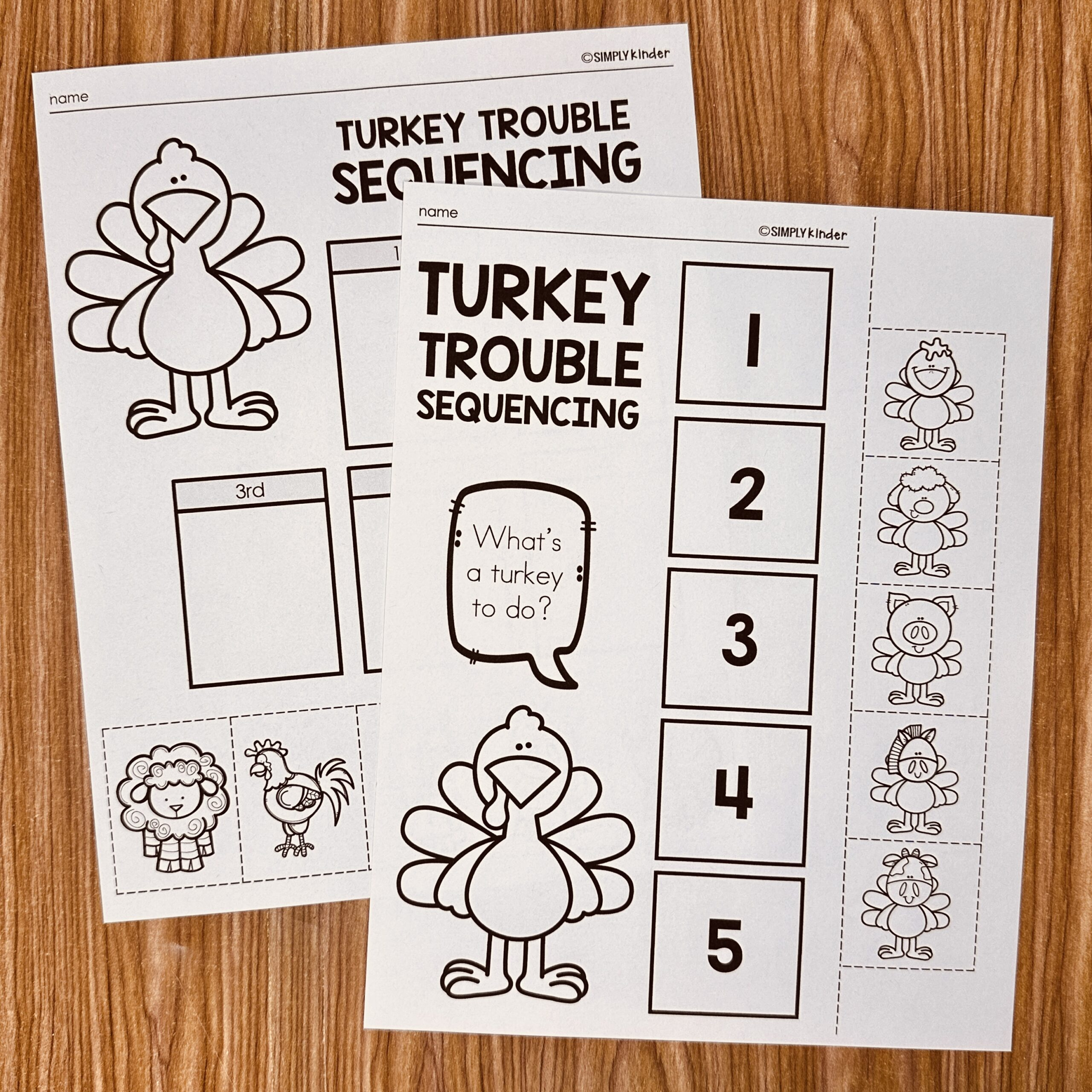 Turkey Trouble Sequencing - Simply Kinder + Printable Membership for Thanksgiving Sequencing Worksheets