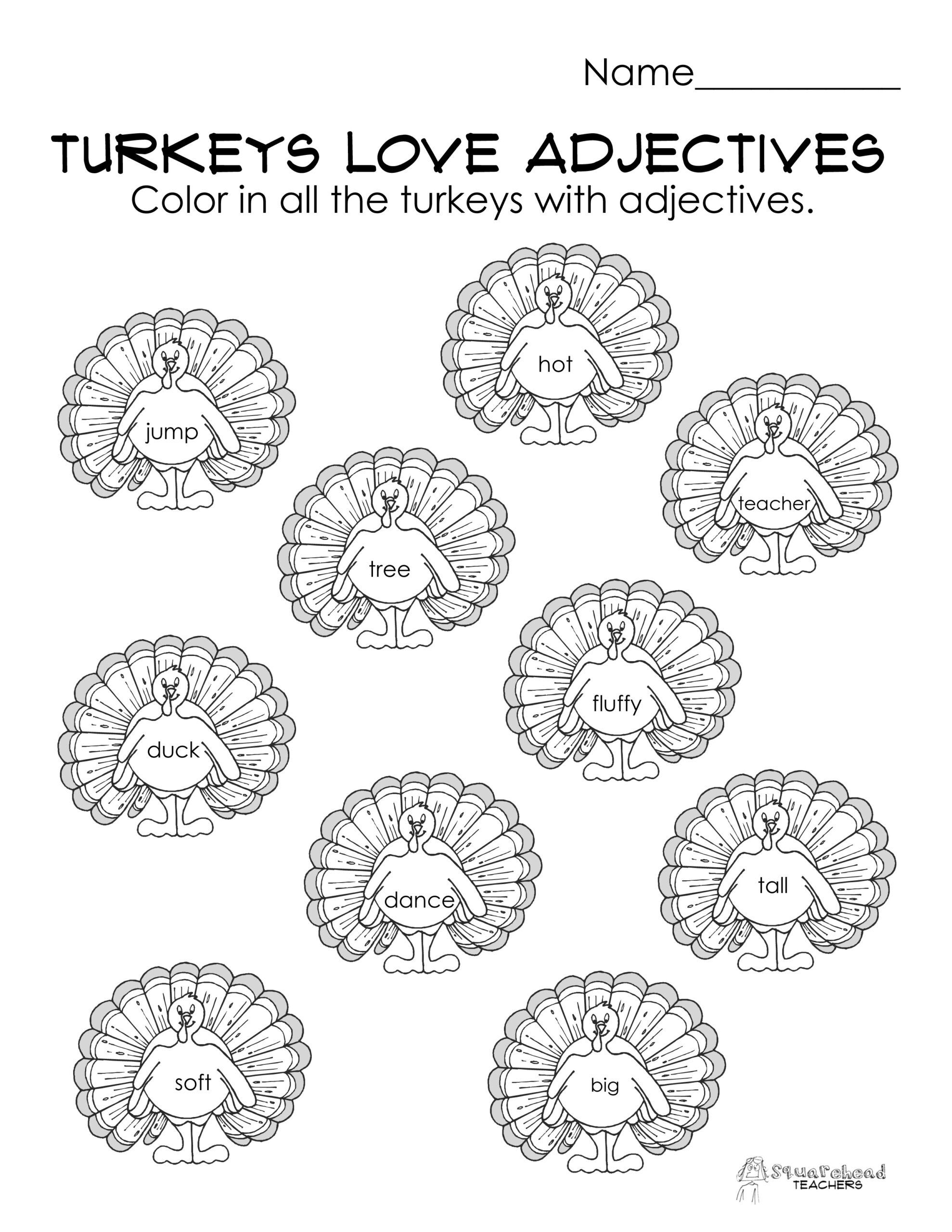 Turkeys Love Adjectives (Free Parts Of Speech Worksheet regarding Thanksgiving Adjectives Worksheet