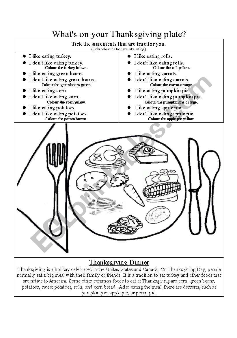 Whatã‚Â´s On Your Thanksgiving Plate? - Esl Worksheetlina_Therese inside My Thanksgiving Plate Worksheet