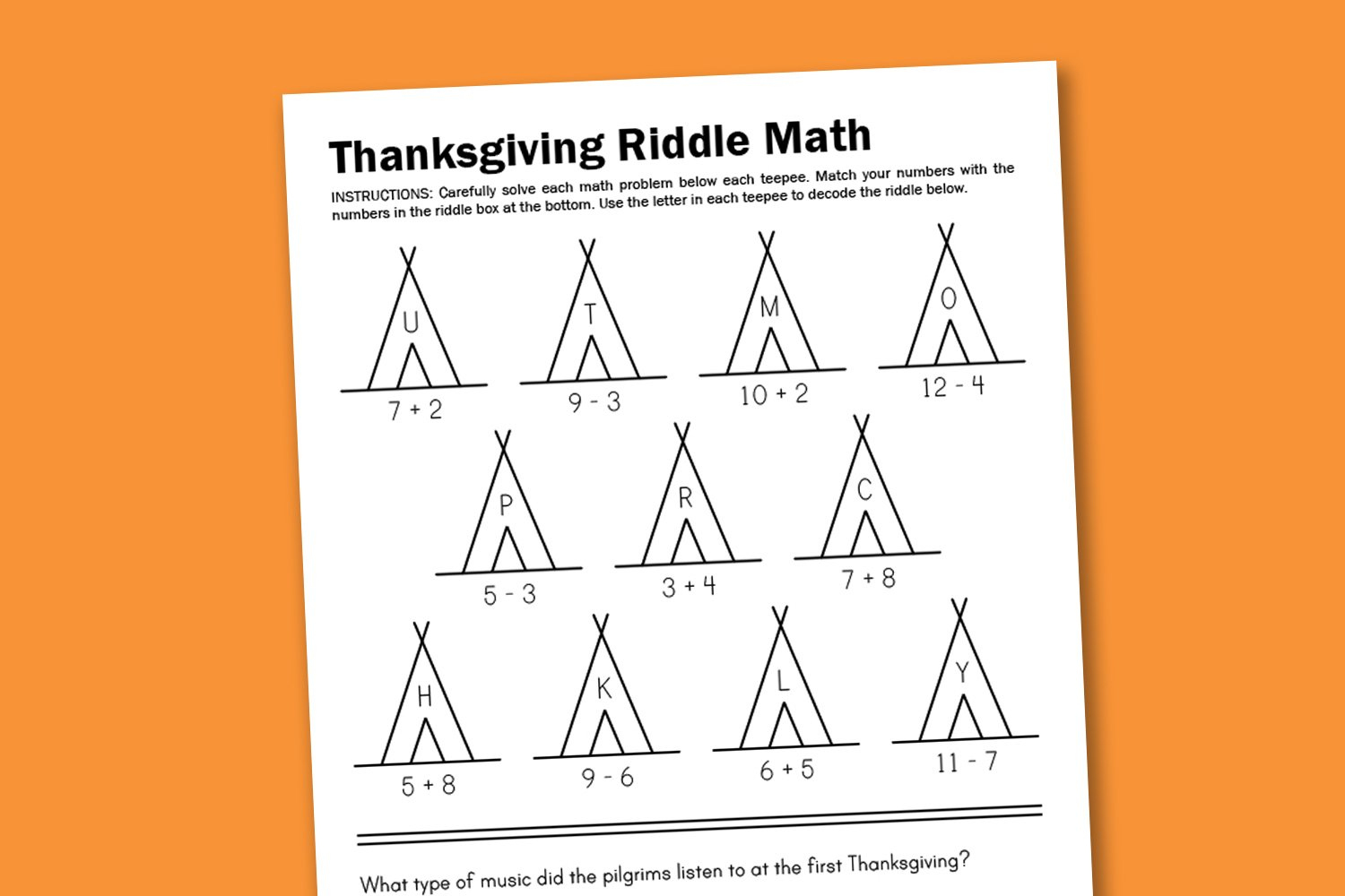 Worksheet Wednesday: Thanksgiving Math Riddle - Paging Supermom inside Thanksgiving Math Riddle Worksheet