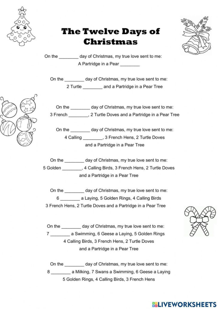 The Twelve Days of Christmas Worksheets