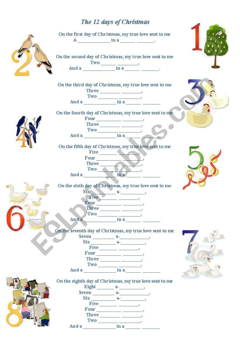12 Days Of Christmas. Worksheet - Worksheets Library with regard to The 12 Days of Christmas Worksheets