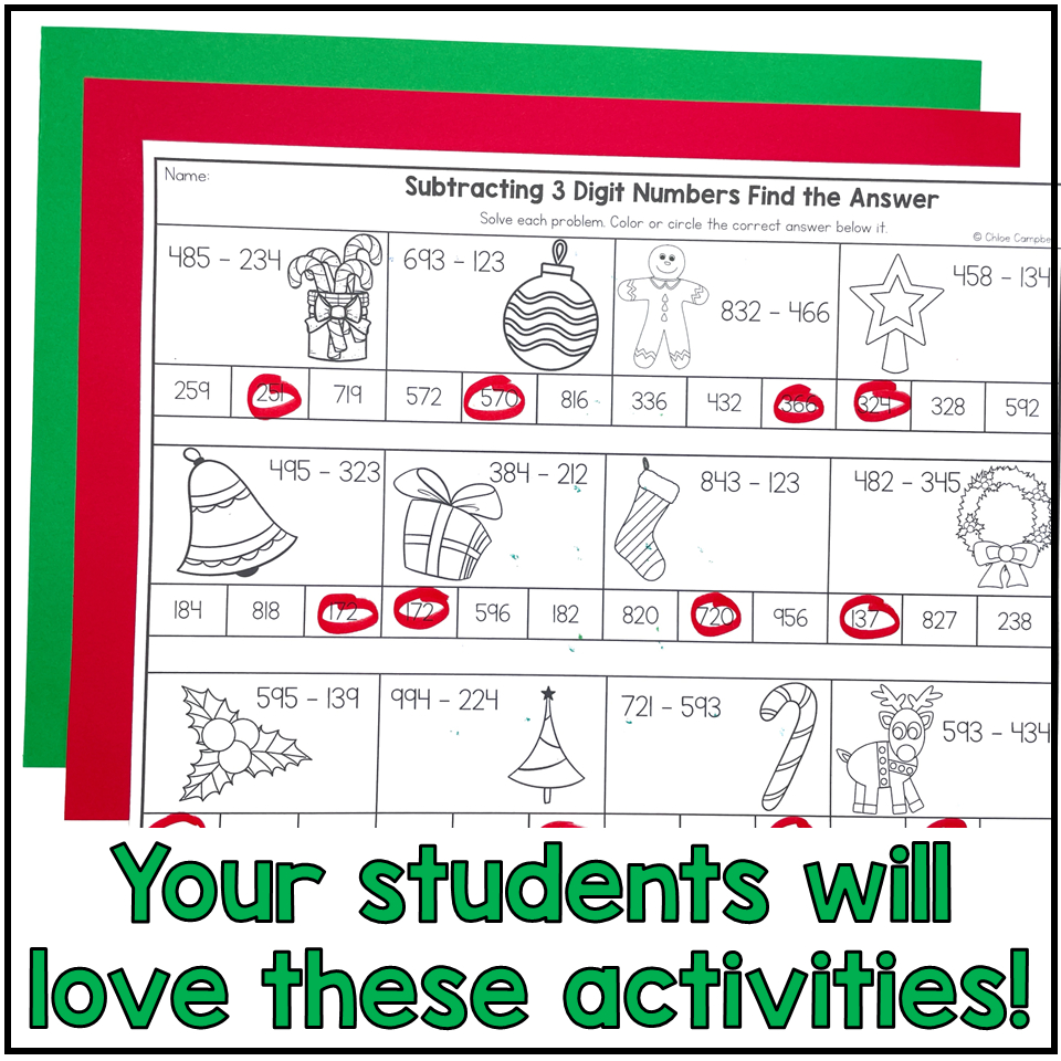 3 Digit Subtraction With Regrouping Christmas Math Worksheets inside Christmas Subtraction with Regrouping Worksheets