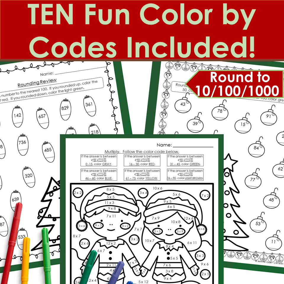 3Rd Grade Math Skills Review - Christmas Practice &amp;amp; Colorcode intended for Christmas 3Rd Grade Worksheets